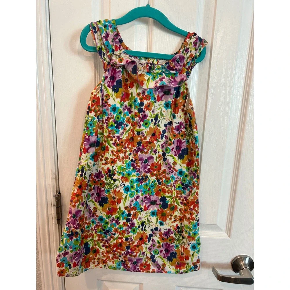 Old Navy Floral Dress Multicolor Ruffle Neck Flutter Sleeve Button Back 5T Kids
